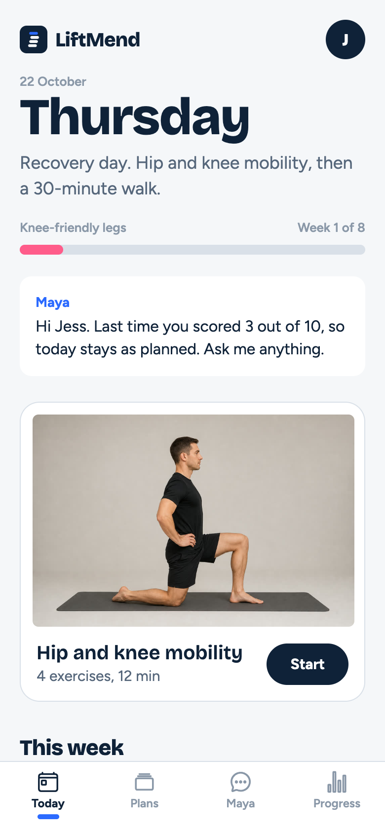Today's plan in LiftMend